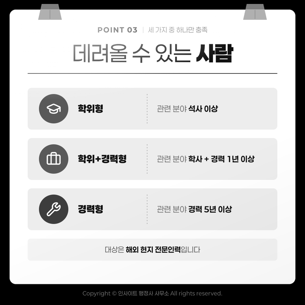 데려올 수 있는 사람 — 학위형·학위+경력형·경력형 중 하나 충족
