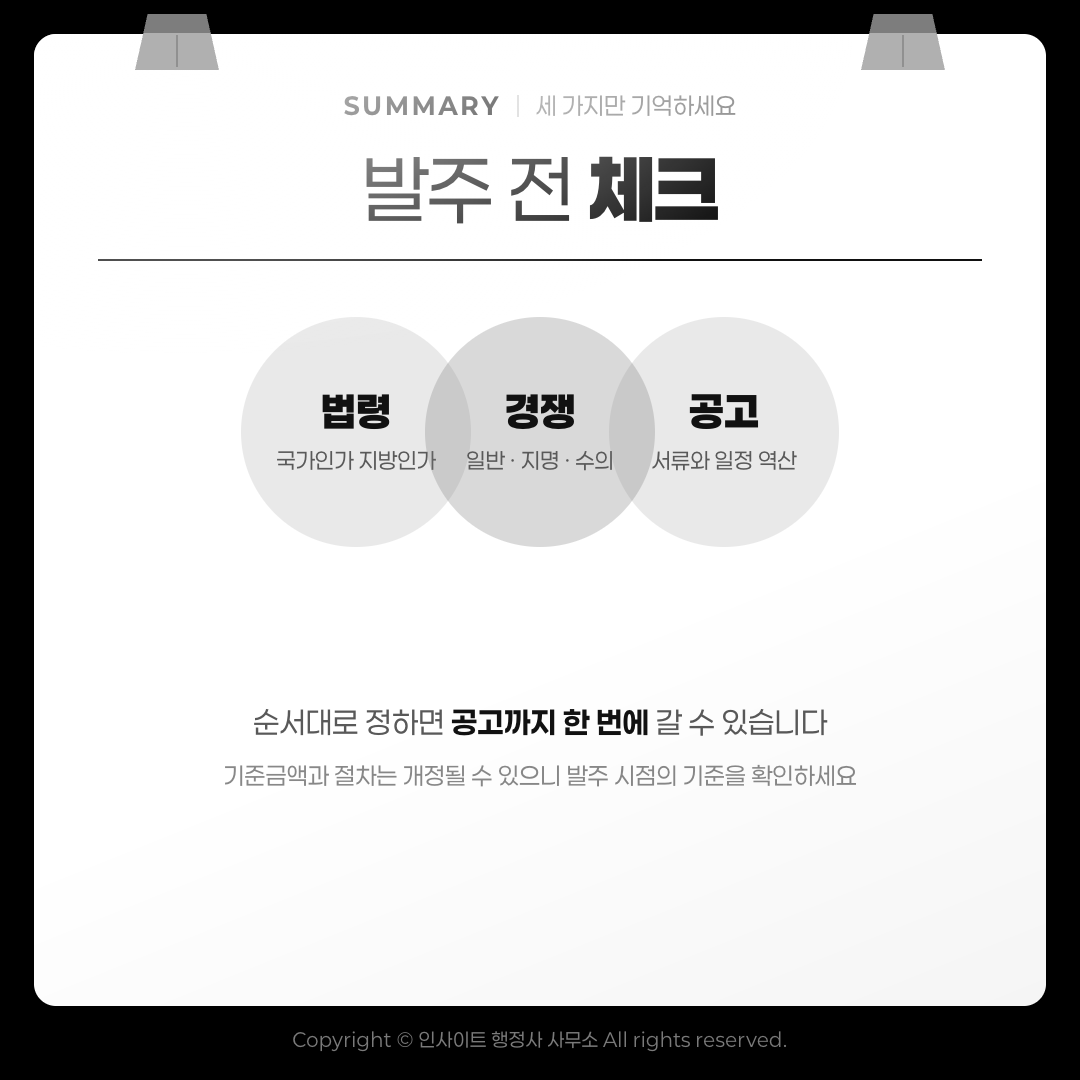 발주 전 체크 — 법령·경쟁·공고