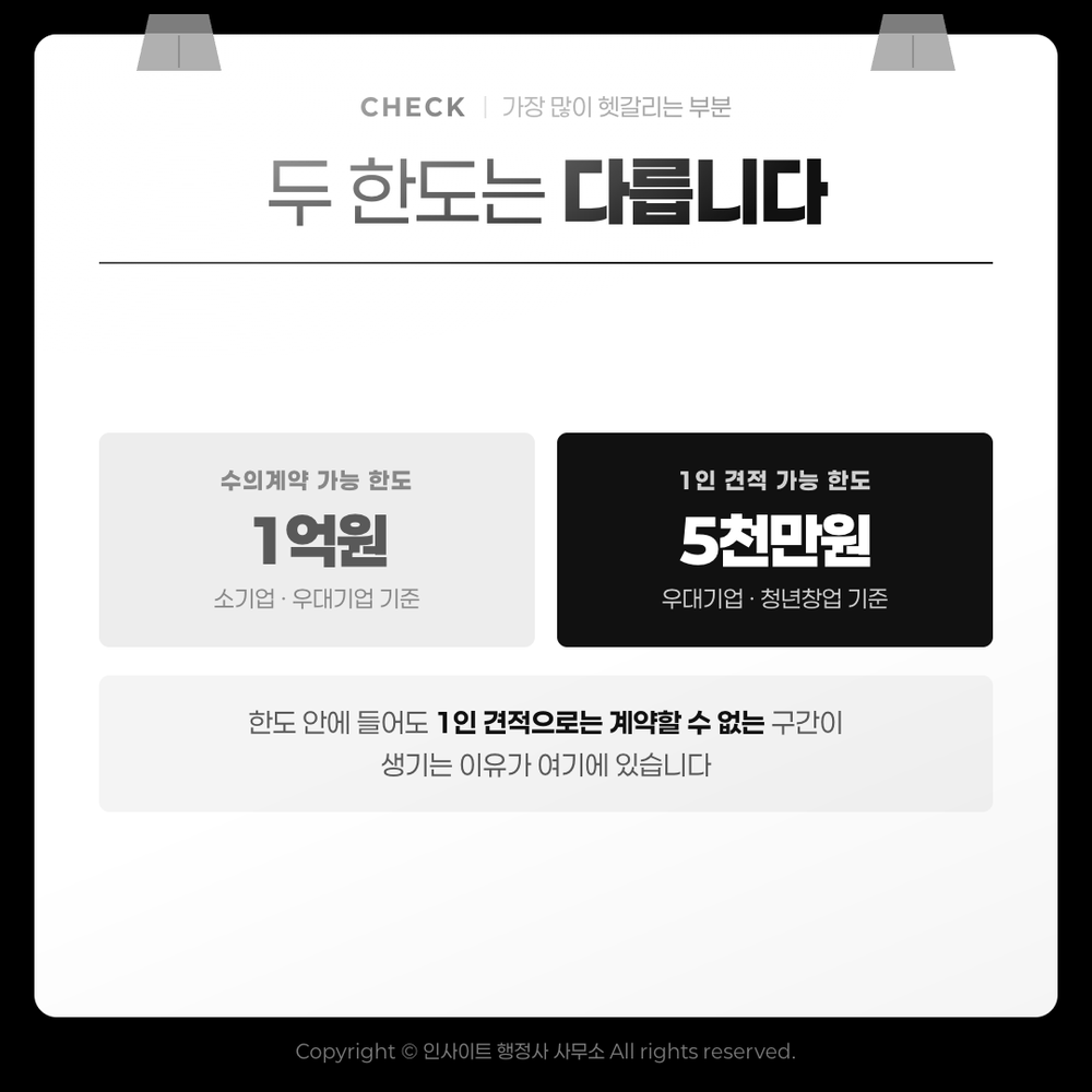 수의계약 가능 한도와 1인 견적 가능 한도는 다릅니다